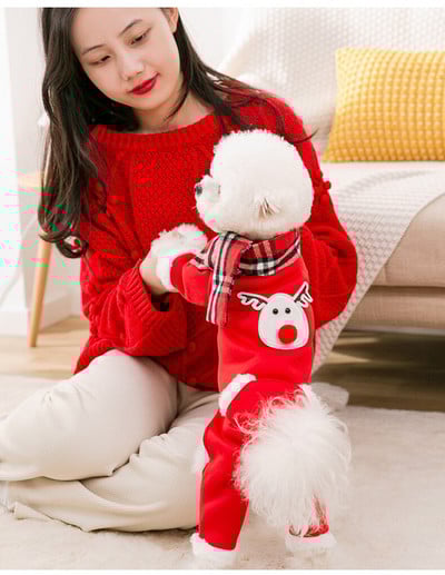 Vianočné bavlnené oblečenie s výplňou pre štyri nohy, novoročné oblečenie pre malých psov a mačky, šatka