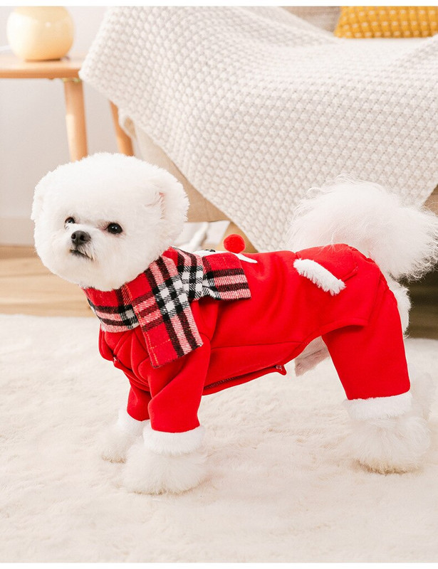 Vianočné bavlnené oblečenie s výplňou pre štyri nohy, novoročné oblečenie pre malých psov a mačky, šatka