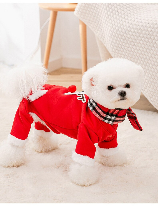 Vianočné bavlnené oblečenie s výplňou pre štyri nohy, novoročné oblečenie pre malých psov a mačky, šatka
