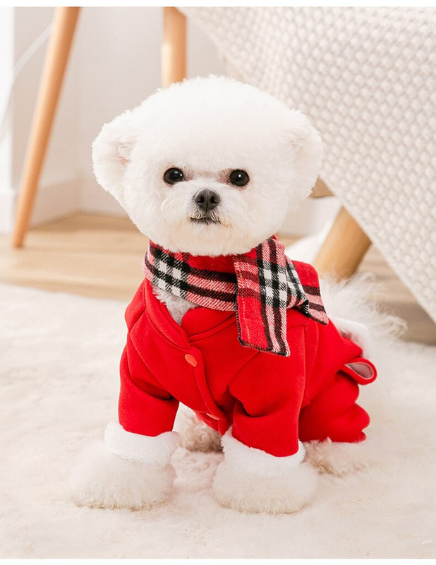 Vianočné bavlnené oblečenie s výplňou pre štyri nohy, novoročné oblečenie pre malých psov a mačky, šatka