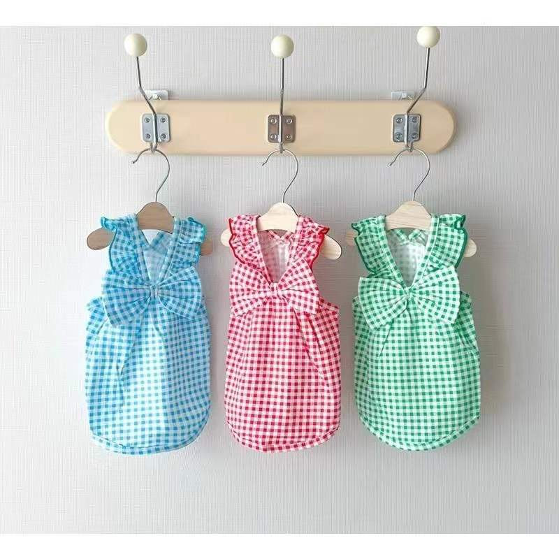 Φόρεμα για σκύλους με παπιγιόν Κομψά καλοκαιρινά ρούχα για κατοικίδια Καρό φούστες για κουτάβι γάτα Chihuahua Ρούχα σκύλου για κορίτσια Poodle Shih tzu Μαλτέζικη ένδυση