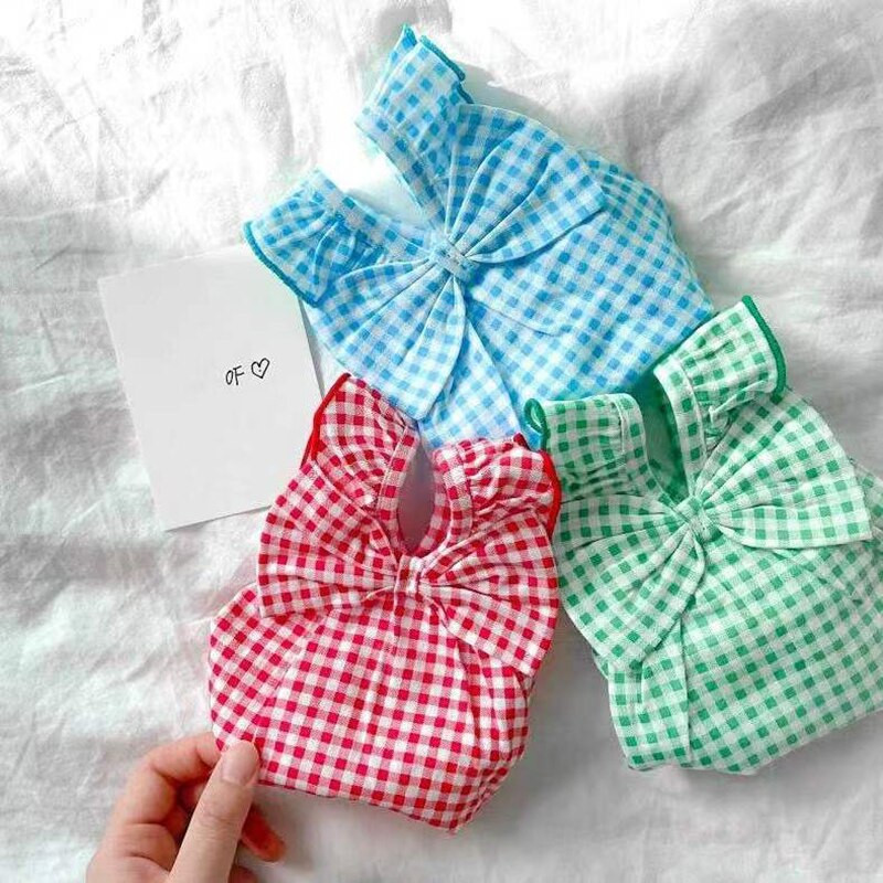 Φόρεμα για σκύλους με παπιγιόν Κομψά καλοκαιρινά ρούχα για κατοικίδια Καρό φούστες για κουτάβι γάτα Chihuahua Ρούχα σκύλου για κορίτσια Poodle Shih tzu Μαλτέζικη ένδυση