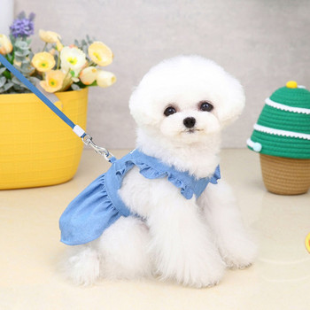 Ρούχα για σκύλους για μικρά σκυλιά Τζιν Φόρεμα Χαριτωμένη δαντέλα Πριγκίπισσα τζιν φούστα για κορίτσι Σκύλος κουτάβι γάτα Στολή για κατοικίδια με δαχτυλίδι με λουρί