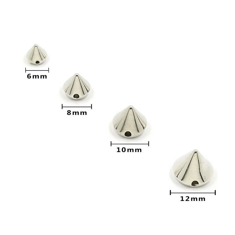 100Pcs 6/8/10/12mm Κώνος Πλαστικές καρφιά και καρφιά 2 τρύπες Ράψτε CCB Δερμάτινα πριτσίνια Ασημί Χρυσό Μαύρο Punk DIY Χειροτεχνίες για τσάντες