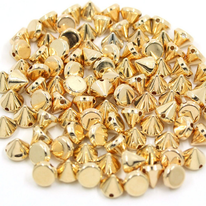 100Pcs 6/8/10/12mm Κώνος Πλαστικές καρφιά και καρφιά 2 τρύπες Ράψτε CCB Δερμάτινα πριτσίνια Ασημί Χρυσό Μαύρο Punk DIY Χειροτεχνίες για τσάντες