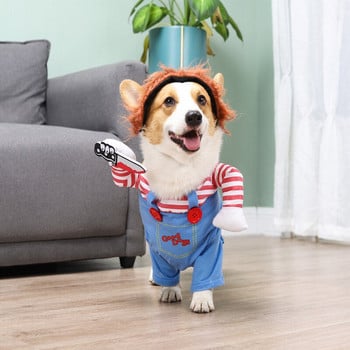 Σετ κοστουμιών για κατοικίδια αποκριάτικες στολές από πολυεστέρα αστεία αποκριάτικα ρούχα για σκύλους Σαμουράι Όρθια φορεσιά φόρεμα για γάτες Αξεσουάρ σκυλιών