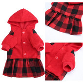 Kockované šaty s kapucňou pre psov, teplý mäkký sveter pre psov, sukňa s klobúkom, jesenné a zimné oblečenie pre domáce zvieratá