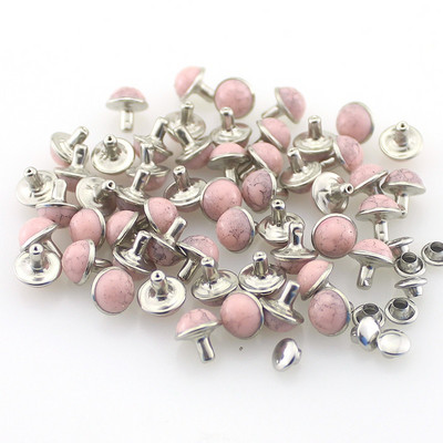 100 komplekti / kott Läbimõõt 8 mm Värvilised akrüülist türkiissinised ja messingist needid naha jaoks Rhinestoni naelad riidekottide jaoks DIY tarvik