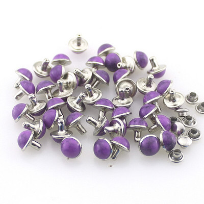 100 komplekti / kott Läbimõõt 8 mm Värvilised akrüülist türkiissinised ja messingist needid naha jaoks Rhinestoni naelad riidekottide jaoks DIY tarvik