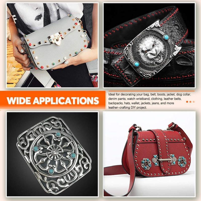 100 komplekti / kott Läbimõõt 8 mm Värvilised akrüülist türkiissinised ja messingist needid naha jaoks Rhinestoni naelad riidekottide jaoks DIY tarvik