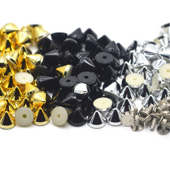 KALASO 100 комплекта сребристо злато черно покритие акрилен конус пънк шпилки нитове шипове за обувки чанта украса на дрехи 6.5x5 mm
