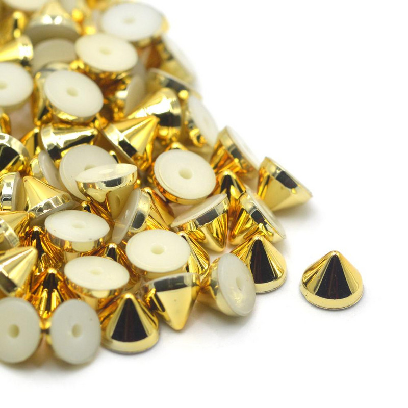 KALASO 100Seturi Argintiu Aur Placat Negru Con Acrilic Știfturi Punk Nituri Tețuri pentru Pantofi Geanta Decorarea hainelor 6.5x5mm