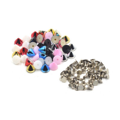 KALASO 100 seturi de conuri acrilice multicolore punk punk nituri țepi pentru pantofi, pungă, sticle, decorare, accesorii de artizanat, 6,5 x 5 mm