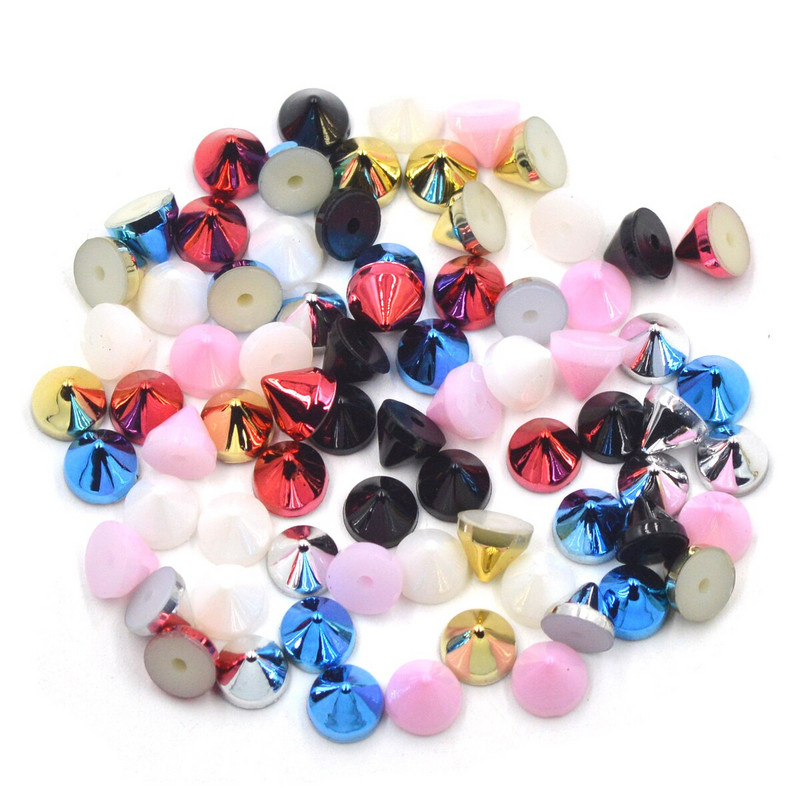 KALASO 100 seturi de conuri acrilice multicolore punk punk nituri țepi pentru pantofi, pungă, sticle, decorare, accesorii de artizanat, 6,5 x 5 mm