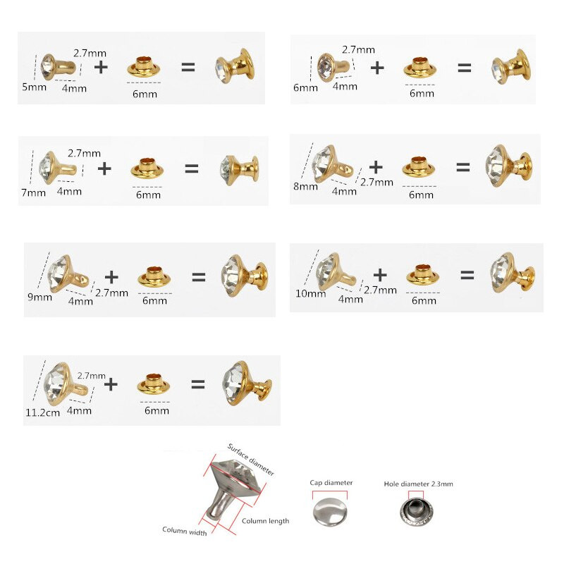 30-100Sets Crystal Kalnų krištolas Kniedės Diamante Studs DIY Amatai Drabužių Krepšys Oda Dekoras Rebite Spikes Stiklas Gręžtuvas Nagas