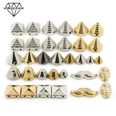100Pcs Sew Rivets CCB Pyramid Cone Rivets All Kinds Of Plastic Studs Silver Gold Black Spikes For Leather Clothes AccessoriesDIY