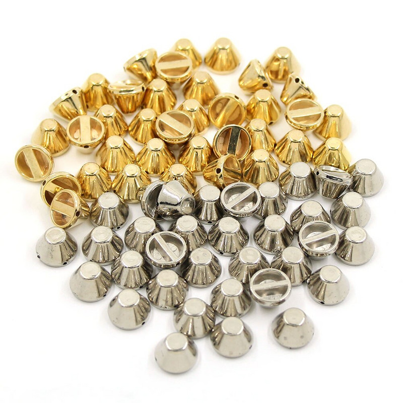 100 vnt. Siuvamosios kniedės CCB piramidinės kūgio kniedės Visų rūšių plastikinės smeigės Sidabrinis Auksas Juodi Spygliai Odiniams Drabužiams Aksesuarai Pasidaryk pats