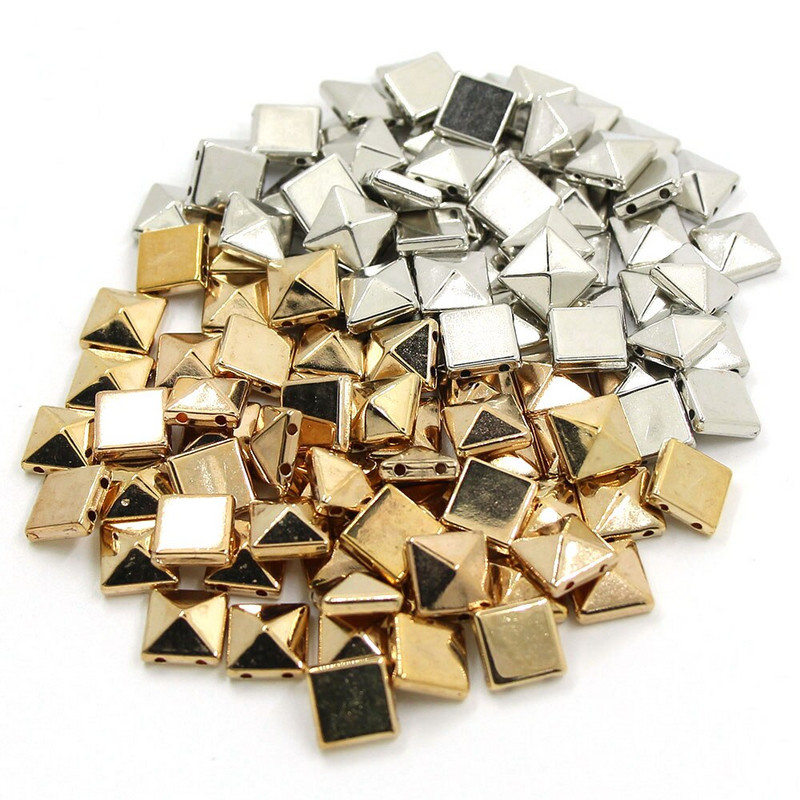 100 vnt. Siuvamosios kniedės CCB piramidinės kūgio kniedės Visų rūšių plastikinės smeigės Sidabrinis Auksas Juodi Spygliai Odiniams Drabužiams Aksesuarai Pasidaryk pats