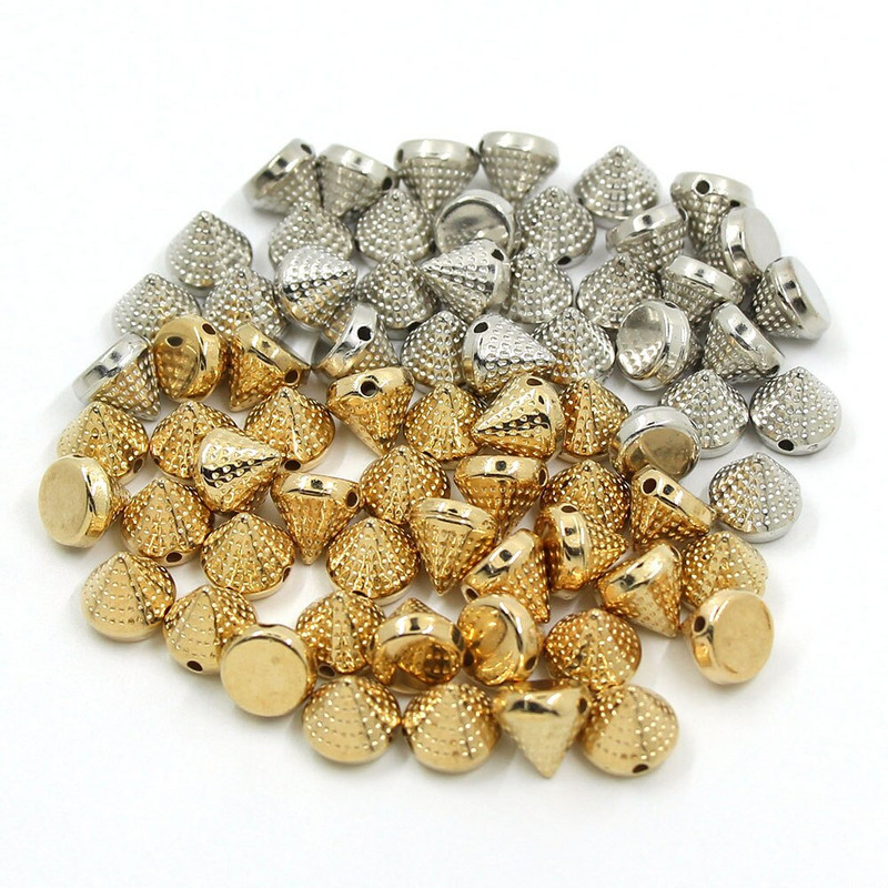 100 vnt. Siuvamosios kniedės CCB piramidinės kūgio kniedės Visų rūšių plastikinės smeigės Sidabrinis Auksas Juodi Spygliai Odiniams Drabužiams Aksesuarai Pasidaryk pats