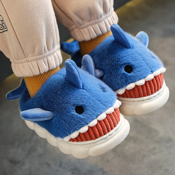 Children\'s shark cotton slippers autumn and winter boys cartoon cute anti -slip warming home room girls plus cotton mop