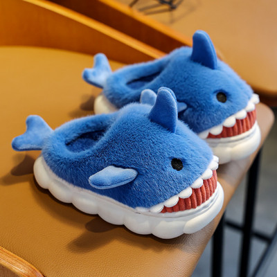 Children`s shark cotton slippers autumn and winter boys cartoon cute anti -slip warming home room girls plus cotton mop