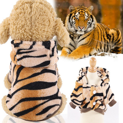 Tigris mintás Kutya Pizsama Meleg kiskutya Jumpsuit Őszi téli ruha francia bulldog corgi cosplay jelmezek York Halloween öltöny