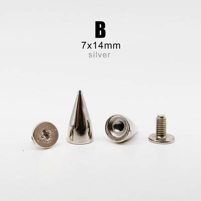 10 rinkinių Metal Decor Punk Bullet Sharp Spike Cone Atsukamas atgal Kniedės Stud Taškas Nagas "Pasidaryk pats" Odinis krepšys Diržas Drabužiai Striukė Batai
