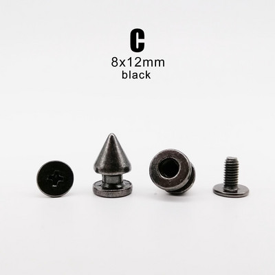 10 rinkinių Metal Decor Punk Bullet Sharp Spike Cone Atsukamas atgal Kniedės Stud Taškas Nagas "Pasidaryk pats" Odinis krepšys Diržas Drabužiai Striukė Batai