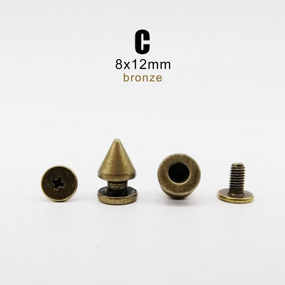 10 rinkinių Metal Decor Punk Bullet Sharp Spike Cone Atsukamas atgal Kniedės Stud Taškas Nagas "Pasidaryk pats" Odinis krepšys Diržas Drabužiai Striukė Batai