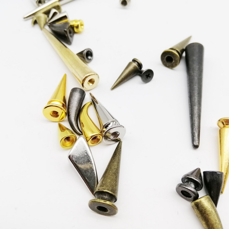10 rinkinių Metal Decor Punk Bullet Sharp Spike Cone Atsukamas atgal Kniedės Stud Taškas Nagas "Pasidaryk pats" Odinis krepšys Diržas Drabužiai Striukė Batai