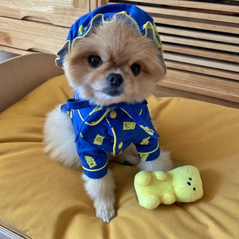 Σχεδιαστής ρούχων για σκύλους για μικρά σκυλιά INS Κορέα Χαριτωμένο καπέλο αρκουδάκι με μπλε πιτζάμες Βαμβακερά ρούχα για κατοικίδια για γάτες