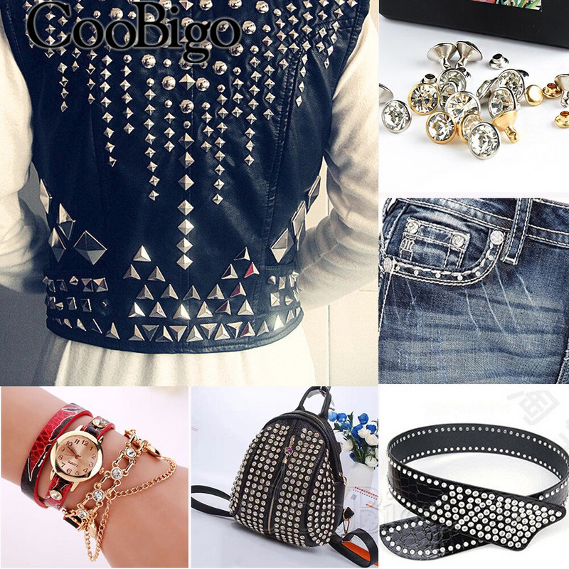 100 komplekti klaaskristallist topeltkork Neet Rhinestone Nail Spike DIY Nahkkäsitöö Mood Rõivad Kingad Kotid Dekoratsiooni Aksessuaarid