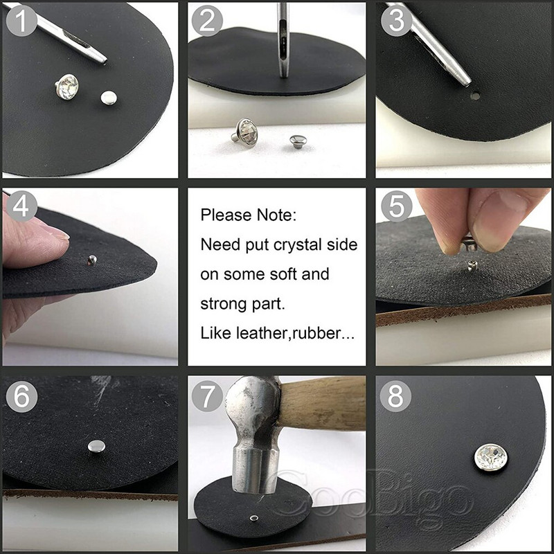 100 komplekti klaaskristallist topeltkork Neet Rhinestone Nail Spike DIY Nahkkäsitöö Mood Rõivad Kingad Kotid Dekoratsiooni Aksessuaarid