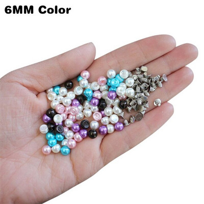 50Komplektid 6MM/8MM Värvi imitatsioon Pärlite needid Naastud DIY Pulmakaunistused Neetid Pärlid Rõivased Nahast kingad Aksessuaarid Helmed Naelud