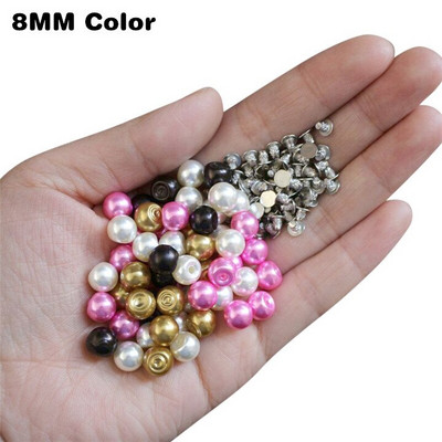 50Komplektid 6MM/8MM Värvi imitatsioon Pärlite needid Naastud DIY Pulmakaunistused Neetid Pärlid Rõivased Nahast kingad Aksessuaarid Helmed Naelud