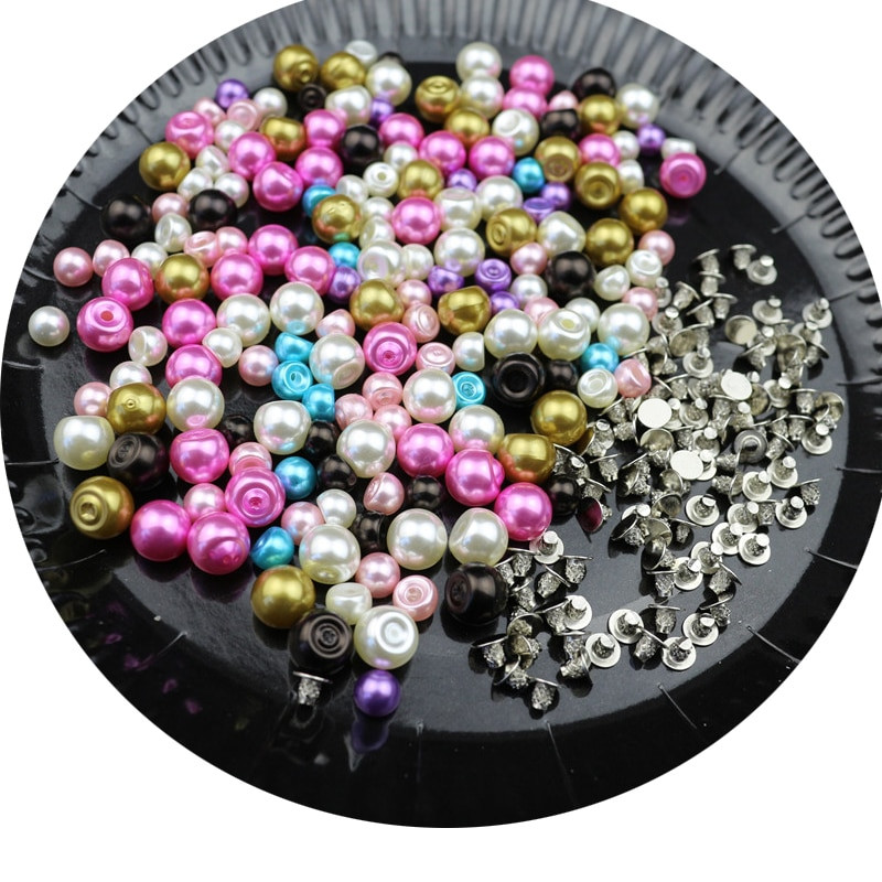50Komplektid 6MM/8MM Värvi imitatsioon Pärlite needid Naastud DIY Pulmakaunistused Neetid Pärlid Rõivased Nahast kingad Aksessuaarid Helmed Naelud