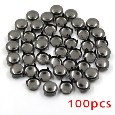 100 vnt. apvalios kniedės Auksinės/sidabro/juodos/bronzinės spalvos smaigaliai 6-12 mm keturių nagų odinės kniedės džinsams „pasidaryk pats“ drabužių priedai