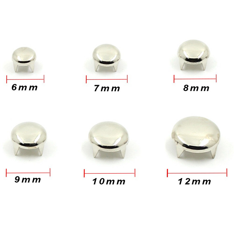 100 vnt. apvalios kniedės Auksinės/sidabro/juodos/bronzinės spalvos smaigaliai 6-12 mm keturių nagų odinės kniedės džinsams „pasidaryk pats“ drabužių priedai