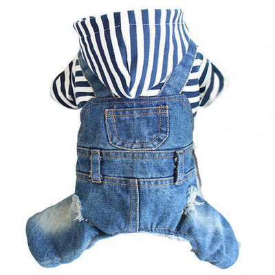 Haine din denim pentru cățeluș Haine cu patru picioare îmbinate împotriva vântului Articole calde pentru animale de companie pentru primăvară, toamnă, haină de cowboy, salopetă pentru câine