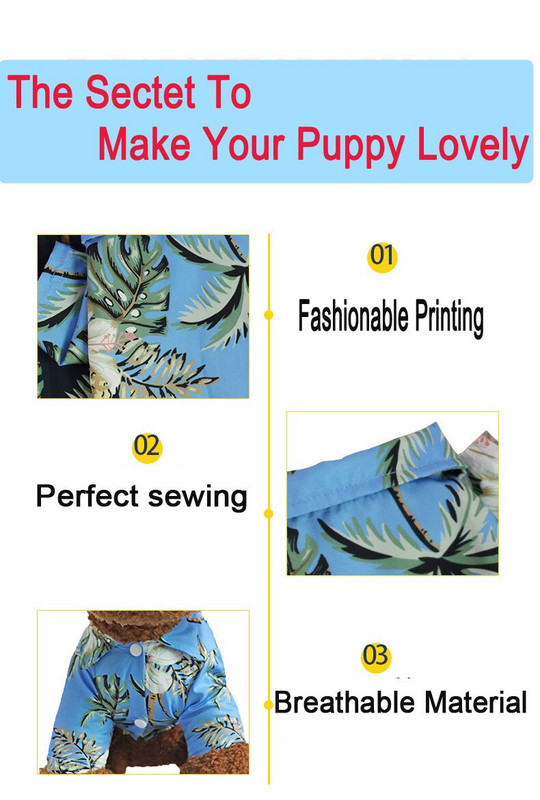 Lemmikloomade riided – Hawaii trükiga väikese kassi koerasärk Armas hingav šifoonist kleit, armas kutsikas