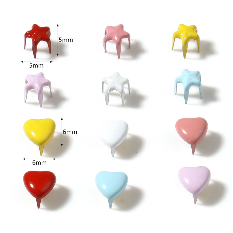 50 tk Mini Metal Star Heart Doll Needid Armsad Nahast Käsitöö Neli küünega needid Õmblemiseks Nukud Riided Kingad Käevõrud Aksessuaarid