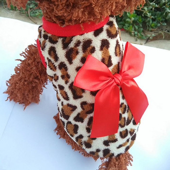 Dog Cothes Pet Cat Σετ Λεοπάρ Ρούχα Bowknot Ρούχα Coral Fleece Ρούχα για κουτάβι Στολή ένδυσης