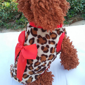 Dog Cothes Pet Cat Σετ Λεοπάρ Ρούχα Bowknot Ρούχα Coral Fleece Ρούχα για κουτάβι Στολή ένδυσης