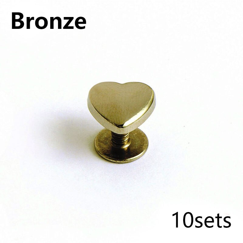 10 ks 10 mm kovové nity v tvare srdca so skrutkou na zadné strany na kožené klince, odev, kožené remeselné výrobky, opasok, peňaženka, taška, dekoračný hardvér
