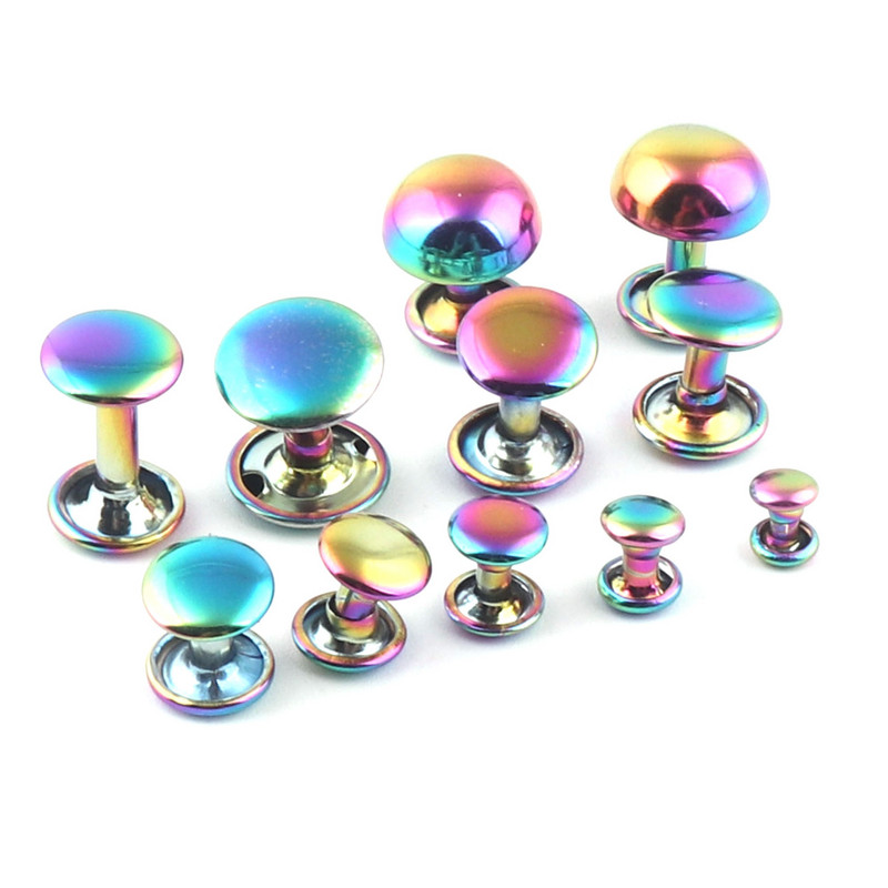 20 КОМПЛЕКТА Нитове с двойна капачка Rainbow, шпилки Кожени занаяти за закопчаване на нитове Щракащи зъбци шпилки бърз нит-5-12MM