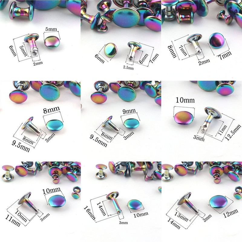 20 КОМПЛЕКТА Нитове с двойна капачка Rainbow, шпилки Кожени занаяти за закопчаване на нитове Щракащи зъбци шпилки бърз нит-5-12MM