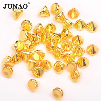 JUNAO 8mm Χρυσό Ασημί Χρώμα Πανκ Πριτσίνι Πλαστικά καρφιά και καρφιά Μη ραψίμα Καρφιά Κώνος Νύχια Διακόσμηση Πριτσίνια για τζιν δέρμα