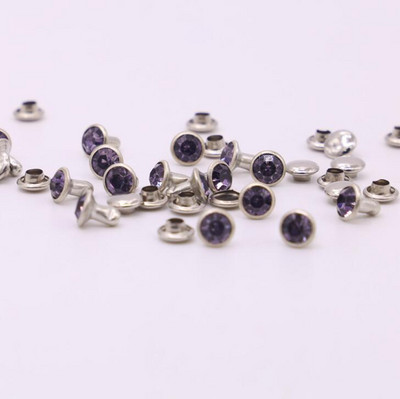 50Komplektid 6mm Värvus Kristall Rhinestone Hõbedane Needid Diamante Stud DIY Käsitöö Riietus Nahk Dekoor Rebite Spikes Klaas Puuri Nael