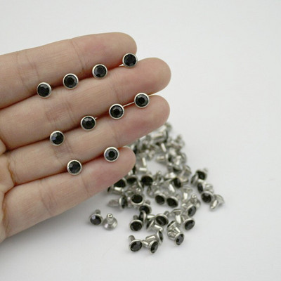 50Komplektid 6mm Värvus Kristall Rhinestone Hõbedane Needid Diamante Stud DIY Käsitöö Riietus Nahk Dekoor Rebite Spikes Klaas Puuri Nael