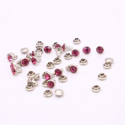 50Komplektid 6mm Värvus Kristall Rhinestone Hõbedane Needid Diamante Stud DIY Käsitöö Riietus Nahk Dekoor Rebite Spikes Klaas Puuri Nael